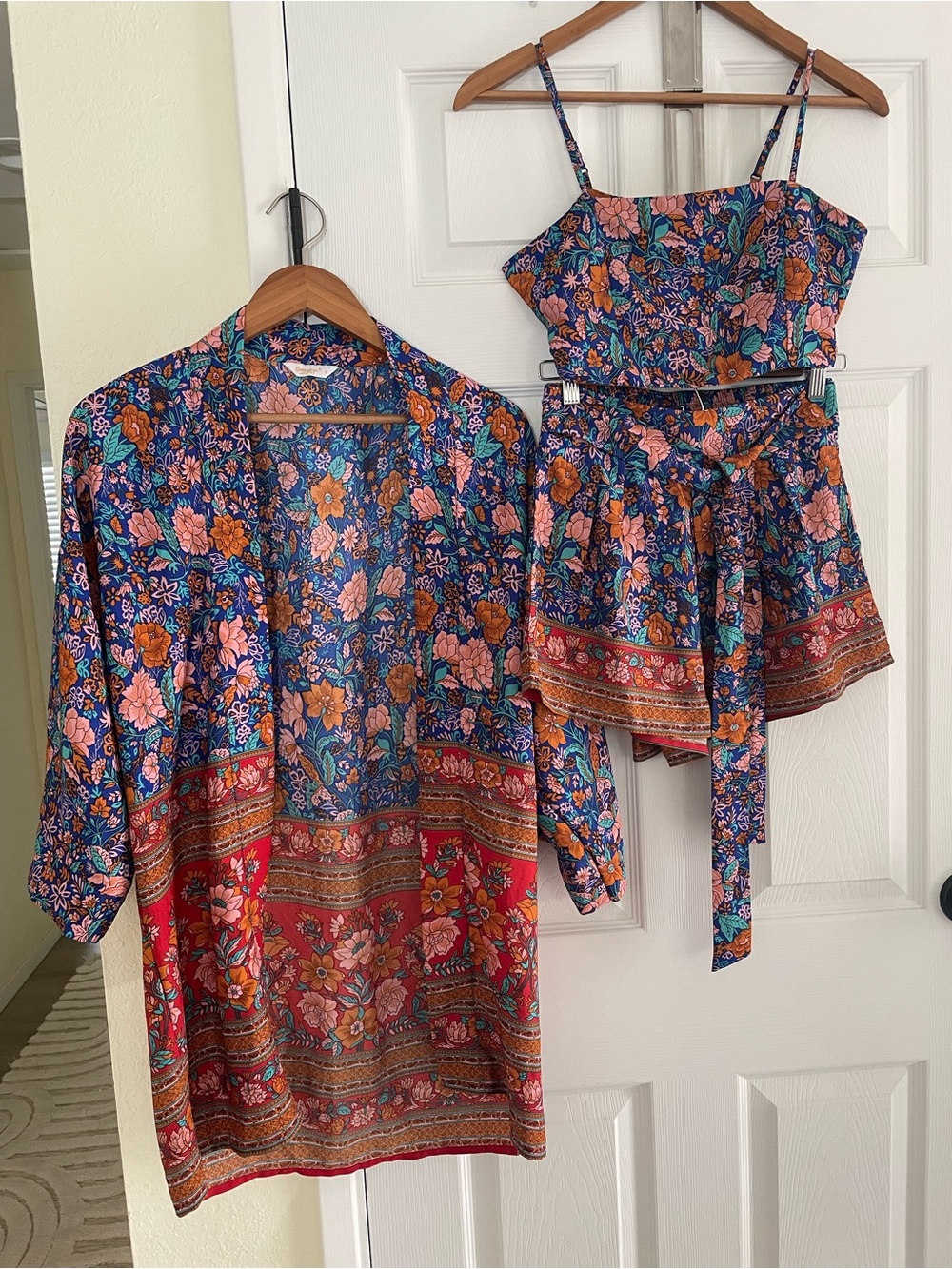 Berrylush Boho Floral 3-Piece Co-Ord Set - Crop Top, Shorts & Kimono